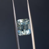 3.84CT UNTREATED EMERALD CUT MONTANA SAPPHIRE, LIGHT GREENISH BLUE AQUA, 8.60X7X5.94MM