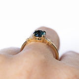 1.14ct Deep Teal Round Montana Sapphire and Diamond Starry Night Low Profile Solitaire in 14k Yellow Gold