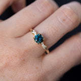 1.14ct Deep Teal Round Montana Sapphire and Diamond Starry Night Low Profile Solitaire in 14k Yellow Gold