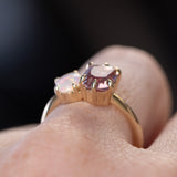 Toi Et Moi 1.84ct Cushion Rose Garnet and Opal Ring in 14k Yellow gold