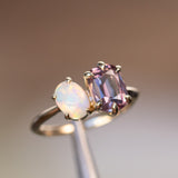 Toi Et Moi 1.84ct Cushion Rose Garnet and Opal Ring in 14k Yellow gold