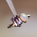 Toi Et Moi 1.84ct Cushion Rose Garnet and Opal Ring in 14k Yellow gold