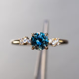 1.14ct Deep Teal Round Montana Sapphire and Diamond Starry Night Low Profile Solitaire in 14k Yellow Gold