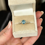 1.58ct Round Teal Sapphire Double Prong Solitaire with French Set Diamonds in 14k Yellow Gold