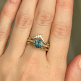 1.58ct Round Teal Sapphire Double Prong Solitaire with French Set Diamonds in 14k Yellow Gold