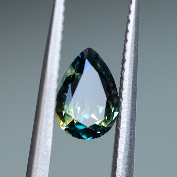 0.93CT PEAR AUSTRALIAN SAPPHIRE, DEEP PARTI TEAL AND GREEN, 7.41X5.08X3.23MM