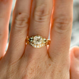 0.96ct Antique Old Mine Cut Diamond and Trillion Seafoam Montana Sapphire Antique Style Compass Set Low Profile Ring with Milgrain in 18k Yellow Gold