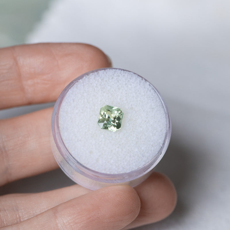 1.49CT RADIANT CUT MADAGASCAR SAPPHIRE, PARTI TEAL GREEN YELLOW, 6.00X5.75X4.38MM