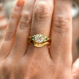 0.96ct Antique Old Mine Cut Diamond and Trillion Seafoam Montana Sapphire Antique Style Compass Set Low Profile Ring with Milgrain in 18k Yellow Gold