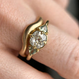 0.96ct Antique Old Mine Cut Diamond and Trillion Seafoam Montana Sapphire Antique Style Compass Set Low Profile Ring with Milgrain in 18k Yellow Gold