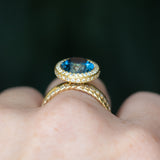 4.56ct Oval Blue Montana Sapphire "Corona" Style Halo Stackable Ring in 18k Yellow Gold