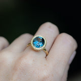 4.56ct Oval Blue Montana Sapphire "Corona" Style Halo Stackable Ring in 18k Yellow Gold