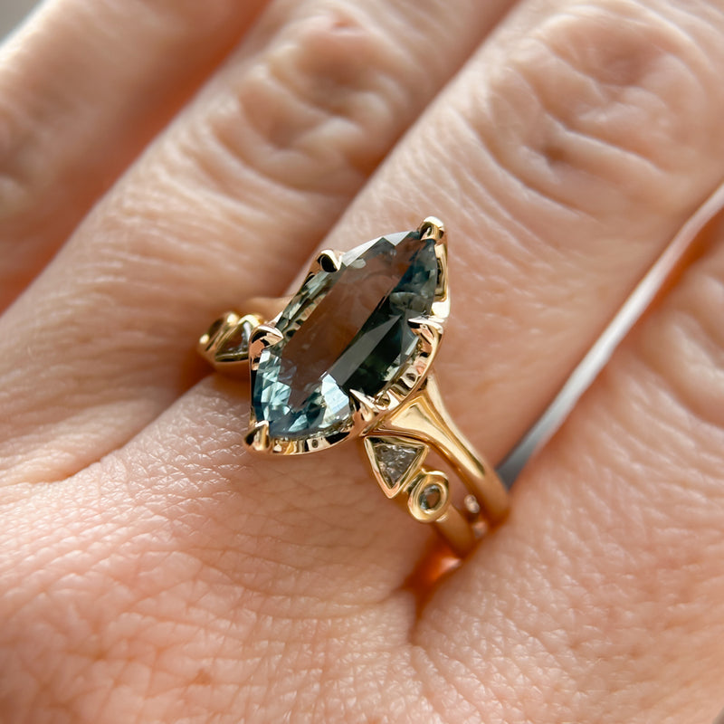 3.16ct Unheated Madagascar Marquise Sapphire Low Profile 6 Prong Solitaire in 14k Yellow Gold