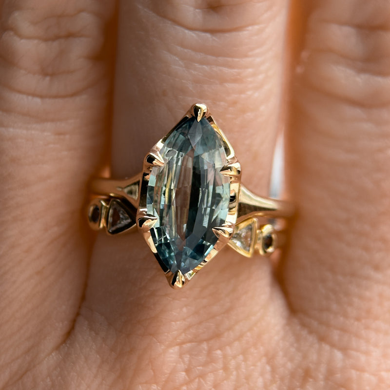 3.16ct Unheated Madagascar Marquise Sapphire Low Profile 6 Prong Solitaire in 14k Yellow Gold