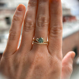 1.08ct Untreated Trillion Australian Sapphire and Antique Diamond Mountainscape Ring in 14k Yellow Gold