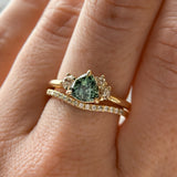 1.08ct Untreated Trillion Australian Sapphire and Antique Diamond Mountainscape Ring in 14k Yellow Gold