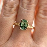 1.98ct Untreated Australian Elongated Cushion Cut Sapphire Vine Cathedral Four Prong Ring in 14k Yellow Gold