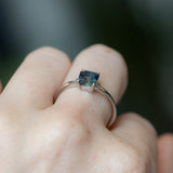 1.25ct Radiant Cut Blue Parti Sapphire and Diamond Low Profile Ring in 14k White Gold