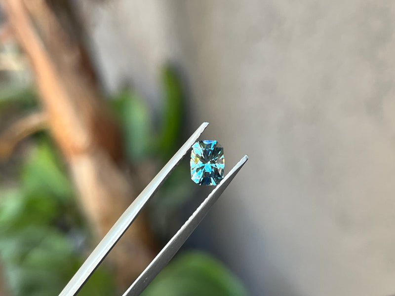 1.22CT PRECISION CUT RADIANT MONTANA SAPPHIRE, DENIUM TEAL BLUE GREEN, 7.2X5.2MM