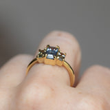 1.22ct Emerald Cut Untreated Montana Sapphire and Montana Sapphire Sides Three Stone Ring in 18k Yellow Gold