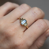 1.22ct Emerald Cut Untreated Montana Sapphire and Montana Sapphire Sides Three Stone Ring in 18k Yellow Gold