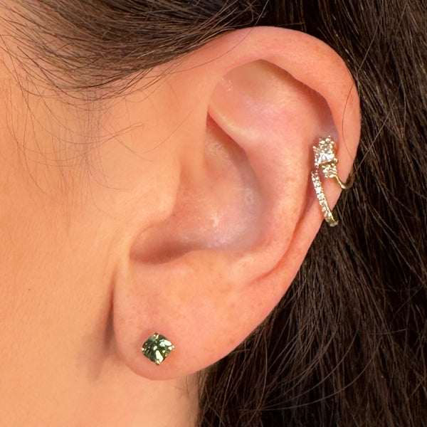 4mm Round and Cushion Cut African Sapphire Stud Earrings in 14k Yellow Gold