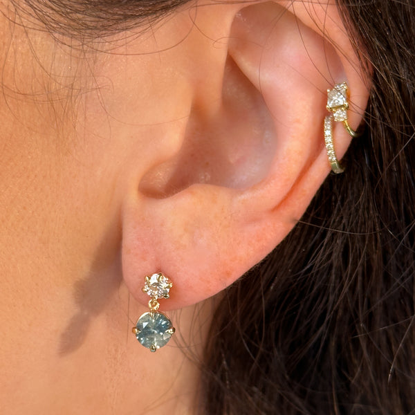 Montana Sapphire and Lab Grown Diamond "Raindrop" Earrings in 14k Yellow Gold