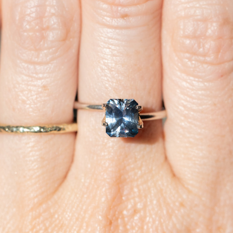 1.74CT PRECISION RADIANT MONTANA SAPPHIRE, STEELY PURPLE BLUE GREY, 7.10X6X4.32MM