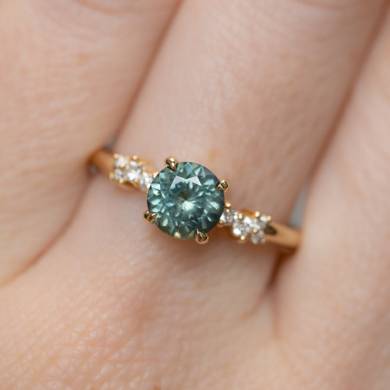 1.23ct Teal Green-Blue Montana Sapphire and Diamond Starry Night Low Profile Solitaire in 14k Yellow Gold