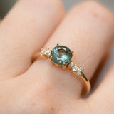 1.23ct Teal Green-Blue Montana Sapphire and Diamond Starry Night Low Profile Solitaire in 14k Yellow Gold