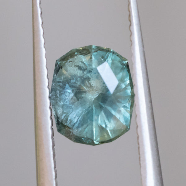 1.56CT FANCY ELONGATED PRECISION CUT CUSHION MONTANA SAPPHIRE, TEAL GREEN, 7.3X6.3X4.6MM