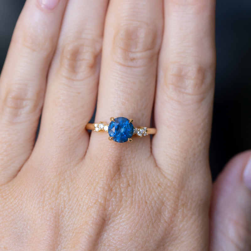 1.60ct Round Vibrant Blue Montana Sapphire and Diamond Starry Night Low Profile Solitaire in 18k Yellow Gold