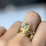 1.98ct Untreated Emerald Cut Parti Nigerian Sapphire Antique-Style Diamond Halo Ring in 14k Green Gold