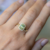 1.98ct Untreated Emerald Cut Parti Nigerian Sapphire Antique-Style Diamond Halo Ring in 14k Green Gold