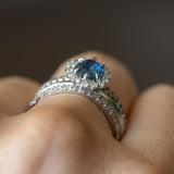 1.06ct Untreated Oval Nigerian Sapphire Antique-Style Diamond Halo Ring in Platinum