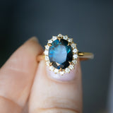 4.14ct Untreated Oval Nigerian Sapphire Antique-Style Diamond Halo Ring in 18k Yellow Gold