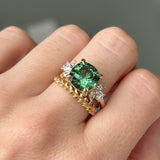 4.21ct Green Tourmaline and Lab Grown Marquise Diamond Cluster Ring in 14k Yellow Gold