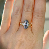 3.16ct Unheated Purple Madagascar Marquise Sapphire Evergreen Carved Low Profile 6 Prong Solitaire in 14k Yellow Gold