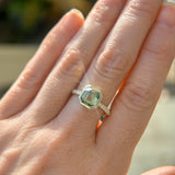 2.18ct Emerald Cut Parti Madagascar Sapphire Low Profile Bezel Solitaire Ring with Pavé Set Diamonds in 14k Green Gold