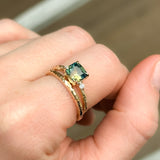 2.08ct Parti Cushion Madagascar Sapphire and Diamond Low Profile Evergreen Ring in 14k Yellow Gold
