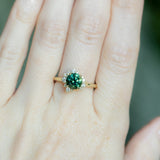 1.82ct Round Untreated Australian Green Sapphire and Diamond Asymmetrical Cluster Ring in 14k Green Gold