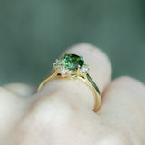 1.82ct Round Untreated Australian Green Sapphire and Diamond Asymmetrical Cluster Ring in 14k Green Gold