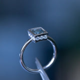 1.21ct Baguette Cut Blue-Grey Spinel and Diamond Low Profile Bezel Hidden Halo Solitaire Ring in Platinum