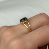1.50ct Bicolor Purple Cushion Cut Sapphire Split Shank Bezel Ring with Milgrain in 14k Yellow Gold
