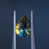 1.57CT MADAGASCAR PEAR SAPPHIRE, PARTI YELLOW BLUE ORANGE, 8.82X6.51X4.41MM