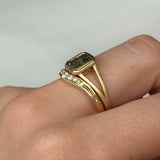 1.20ct Radiant Cut Seafoam Montana Sapphire Split Shank Bezel Ring with Milgrain in 14k Yellow Gold