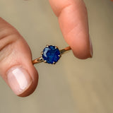 2.23ct Round Royal Blue Sapphire Scallop Cup Solitaire in 14k Yellow Gold