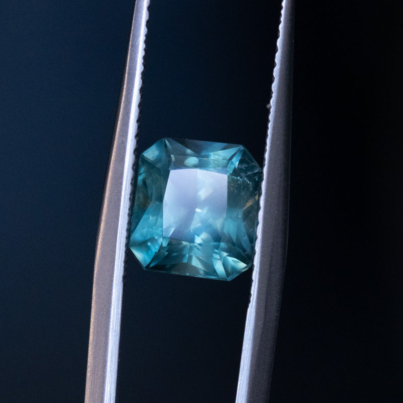 2.46CT RADIANT CUT MONTANA SAPPHIRE, TEAL BLUE GREEN-GREY, 7.71X7.07X5MM, UNTREATED