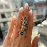 1.15ct Round Teal Montana Sapphire and Diamond Asymmetrical Cluster Ring in 14k Yellow gold with Evergreen Texture