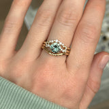 1.47ct Teal Green Grey Madagascar Sapphire and Diamond Starry Night Low Profile Solitaire in 14k Yellow Gold